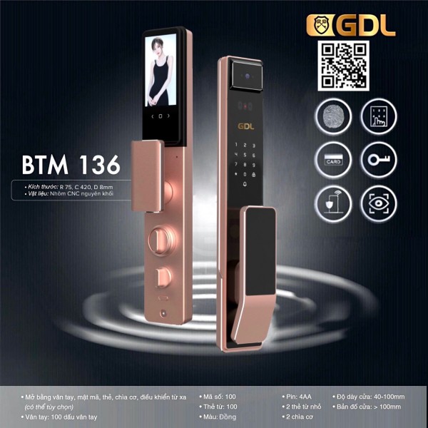 KHÓA GDL  BTM 136 COPPER FACE ID